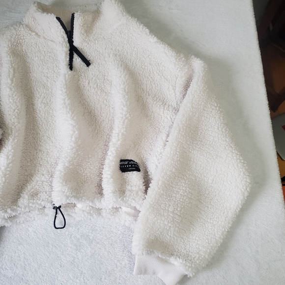H&M White Teddy Sherpa Pullover Drawstring Quarter zip Swea… - Picture 4 of 11